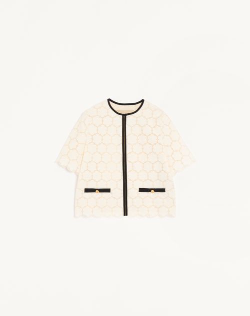 Valentino - Jacket In Fleurs A Jour Cotton - Latte/black - Woman - Jackets And Blazers