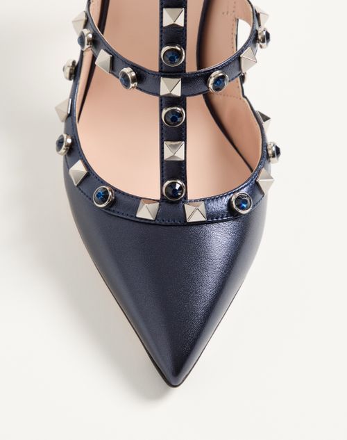 Valentino Garavani - Rockstud Pumps In Laminated Nappa With Cabochon 100mm - Navy - Woman - Pumps