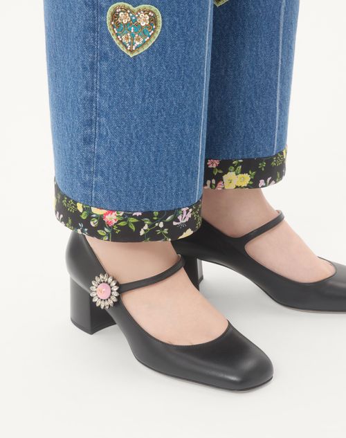 Valentino Garavani - Mary-jane Preshoes Pumps In Kidskin With Jewel Button 55mm - Black/crystal/pink - Woman - Pumps