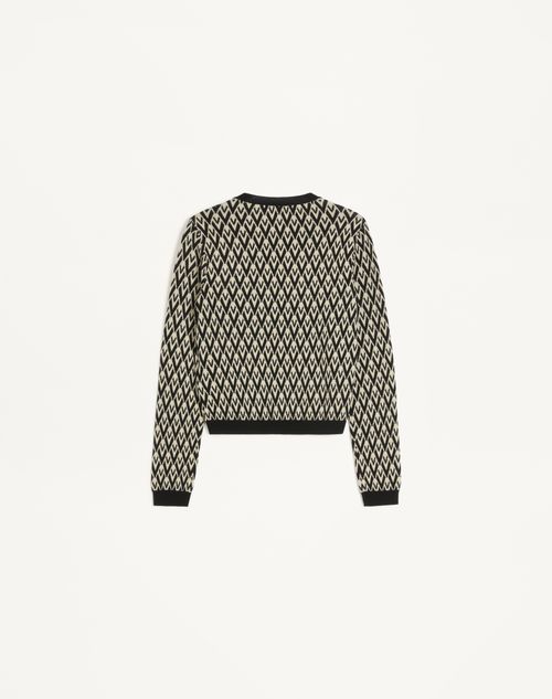 Valentino - Wool Cardigan With Toute La V Jacquard Pattern - Cream/blue - Woman - Knitwear