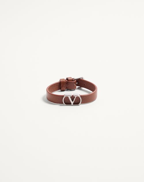 Valentino Garavani Vlogo Signature Grainy Calfskin Bracelet Man Saddle Brown Onesize