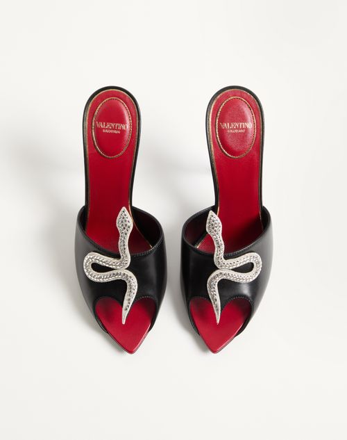 Valentino Garavani - Coeur Vipère Kidskin Slide Sandal 105mm - Black/crystal - Woman - Sandals