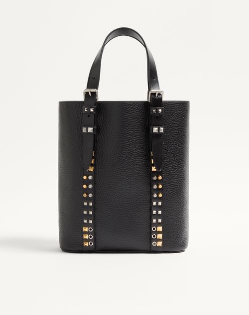 Valentino Garavani - ヴァレンティノ ガラヴァーニ ロックスタッズ グレインカーフスキン スモール トート - ブラック - メンズ - トート