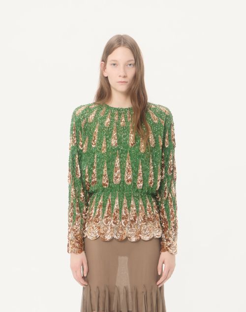 Valentino - Embroidered Chiffon Top - Green/multicolour - Woman - Shirts & Tops