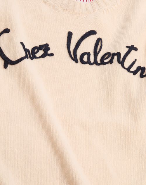 Valentino - Wool Crewneck Sweater With Chez Valentino Embroidery - Butter - Man - Knitwear