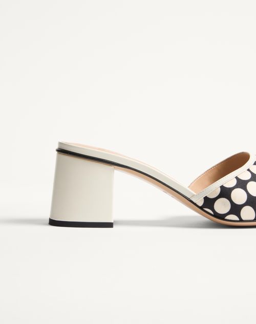 Valentino Garavani - Vlogo Signature Slide Sandal In Plus De Pois Fabric 60mm - Black/ivory - Woman - Sandals