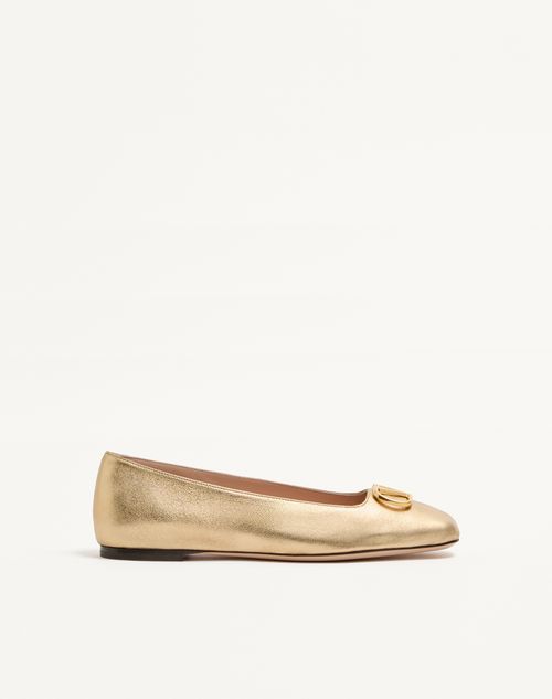 Valentino Garavani - Ballerina Vlogo Signature In Nappa Laminata - Oro - Donna - Ballerine