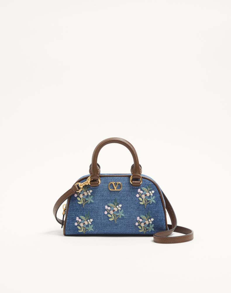Valentino Garavani Women's Denim Vlogo Signature Mini Top-Handle Bag In With Floral Embroidery Woman Uni