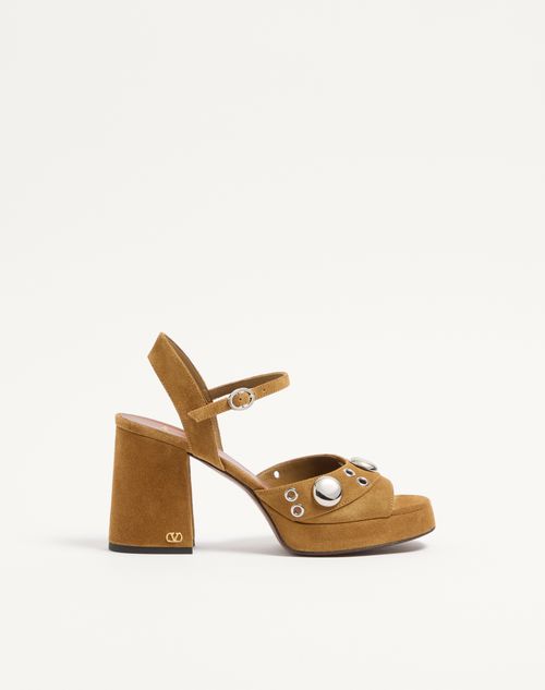 Valentino Garavani Nellcôte Platform Sandal In Split Leather 90mm Woman Havana Beige 41.5 In Brown