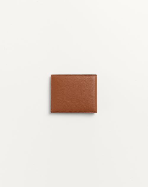 Valentino Garavani - Valentino Garavani Vlogo Signature Grainy Calfskin Wallet - Saddle Brown - Man - Wallets And Small Leather Goods