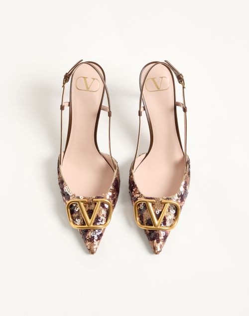 Valentino Garavani - Vlogo Signature Slingback Décolleté With Animalier Embroidery 80mm - Brown/multicolour - Woman - Pumps