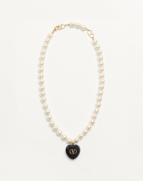 Valentino Garavani Coeur Royal Necklace In Metal, Enamel And Beads Woman Gold/black/cream Onesize