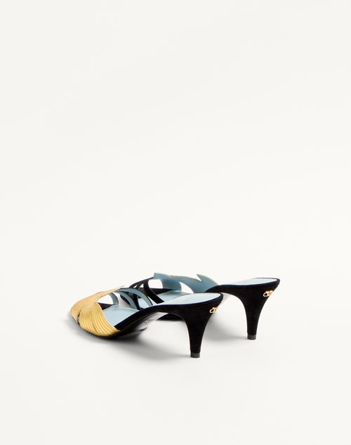 Valentino Garavani - Foliefoliage Suede Slide Sandal 65mm - Black/gold - Woman - Sandals