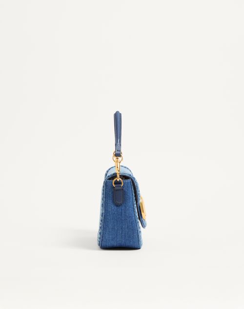 Valentino Garavani - Valentino Garavani Alltime Denim Shoulder Bag With Embroidered Ribbon Strap - Denim/worker - Woman - Shoulder Bags