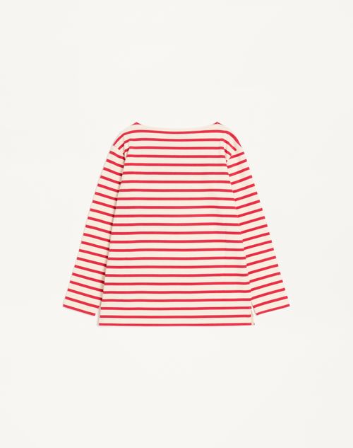 Valentino - Long-sleeved Cotton T-shirt With Chez Valentino Print - Ivory/red - Woman - T-shirts And Sweatshirts