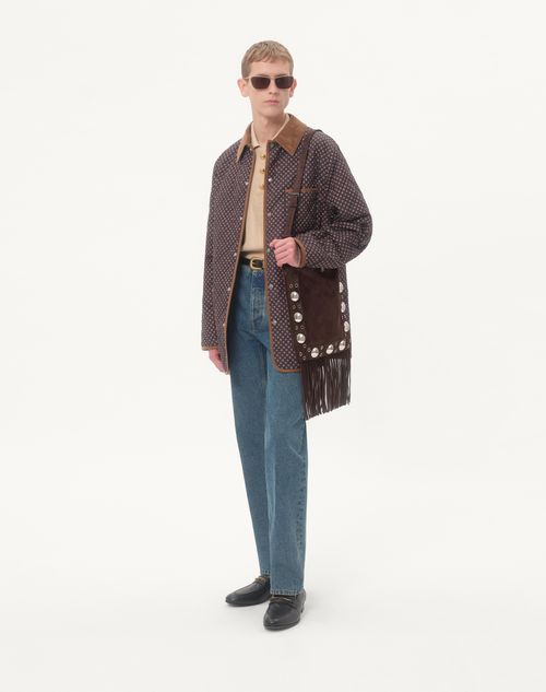 Valentino Garavani - Valentino Garavani Nellcôte Suede Shoulder Bag With Fringes - Brown - Man - Shoulder Bags
