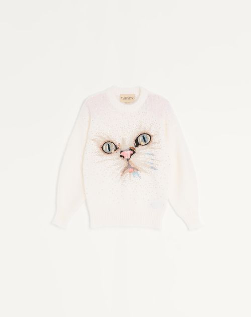Valentino Embroidered Mohair Wool Jumper Woman White S In Blue