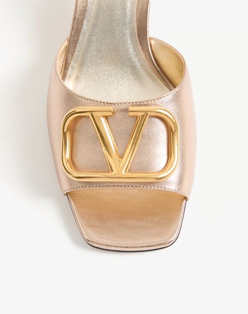 Valentino Garavani - Vlogo Signature Slide Sandal In Laminated Nappa 60mm - Champagne - Woman - Sandals