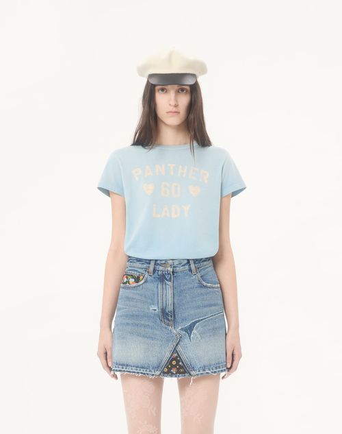 Valentino - Bedrucktes T-shirt Aus Baumwolle - Himmelblau - Frau - T-shirts & Sweatshirts