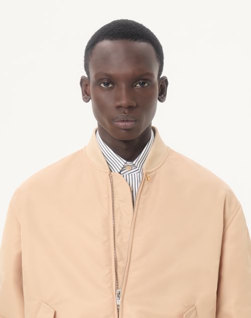Valentino - Valentino Cotton Poplin Shirt With Striped Vlogo Embroidery - Ivory/green - Man - Shirts