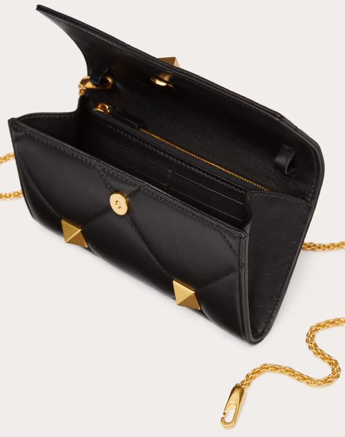 Valentino Garavani - Roman Stud Wallet In Nappa Leather With Chain - Black - Woman - Wallets And Small Leather Goods