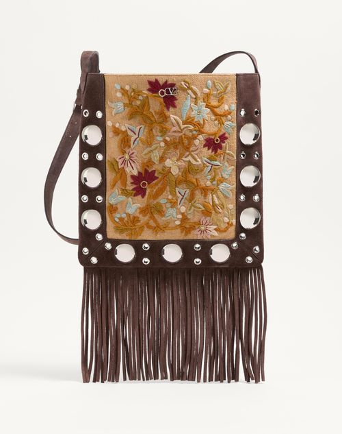 Valentino Garavani Garavani Nellcôte Embroidered Shoulder Bag With Fringes Woman Multicolour/testa D In Multicolour/testa Di Moro