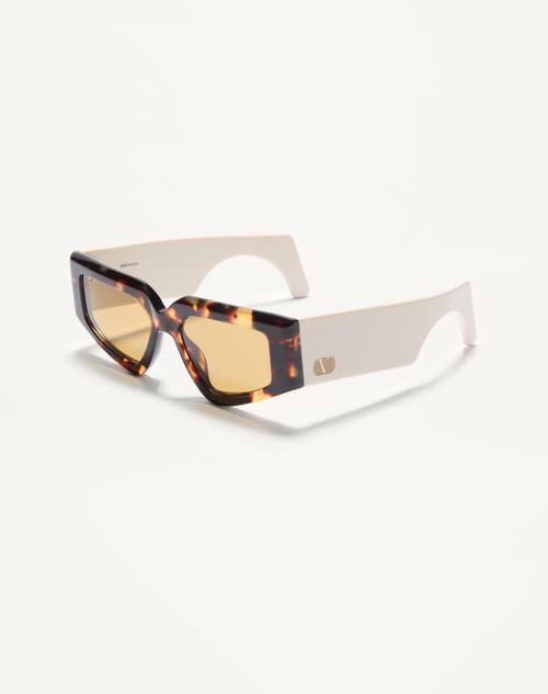 Valentino - Geometric Acetate Eyewear - Ivory/black/brown - Woman - Eyewear