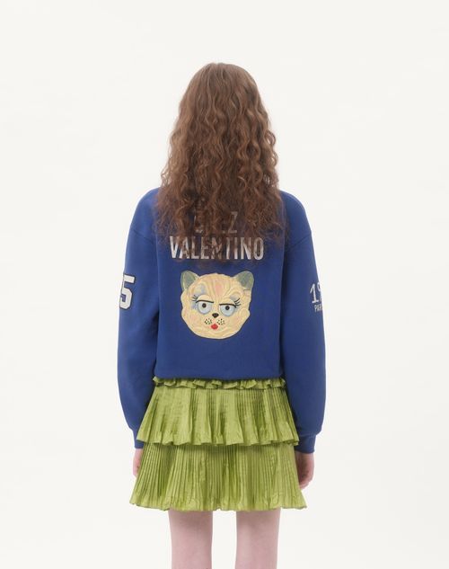 Valentino - Embroidered Cotton Sweatshirt - Blue/ivory - Woman - T-shirts And Sweatshirts