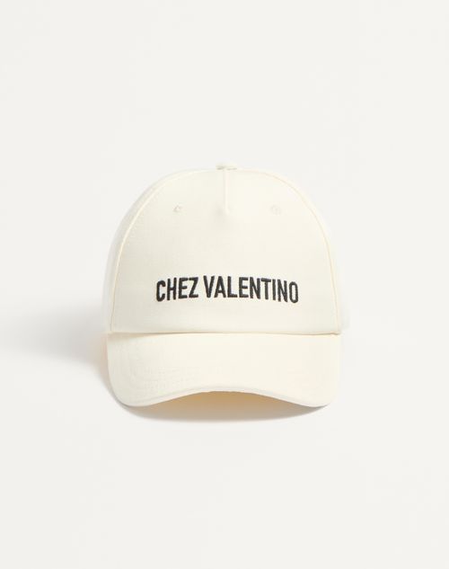 Valentino Ivory Cotton Baseball Cap With Adjustable Embroidered Logo In Black/ivory