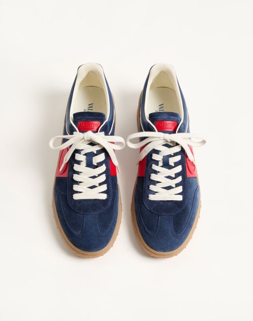 Valentino Garavani - Upvillage Low Top Trainer In Split Leather And Calfskin Nappa Leather - Cobalt/coral - Man - Sneakers