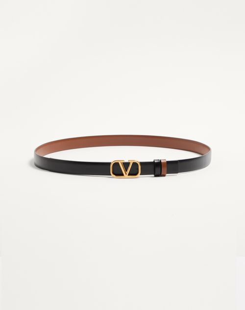 Valentino Garavani - Reversible Vlogo Signature Belt In Glossy Calfskin 20 Mm - Saddle Brown/black - Woman - Accessories