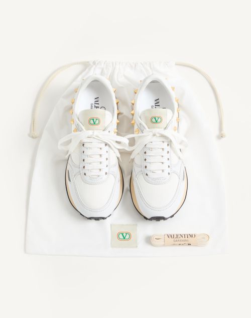 Valentino Garavani - Stud Up Trainer In Leather And Nylon - White - Man - Trainers