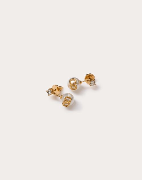 Valentino Garavani Vlogo Signature Metal Earrings With Swarovski® Crystals And Resin Pearls Woman Go In ゴールド