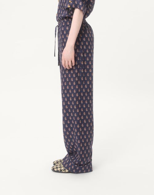 Valentino - Pantalón De Lino Liviano Con Dobladillo Y Estampado Voyage Imaginaire - Azul Marino/crema/rojo - Hombre - Pantalones Largos Y Cortos
