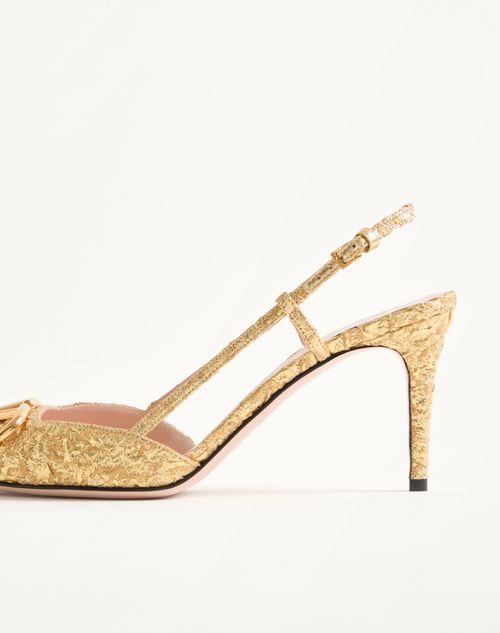 Valentino Garavani - Zapatos De Tacón Vlogo Signature De Jacquard Cloqué Con Correa Trasera Y Tacón De 80 mm - Oro - Mujer - Salones