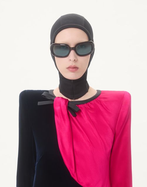 Valentino - Long Dress In Sablé Velvet - Night/fuchsia - Woman - Gowns