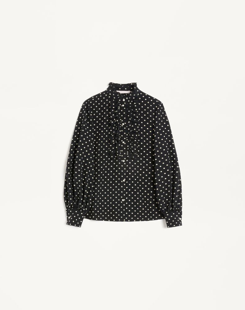 Valentino Women's Black/Birch Crepe De Chine Shirt With Plusdepois Print Woman 46