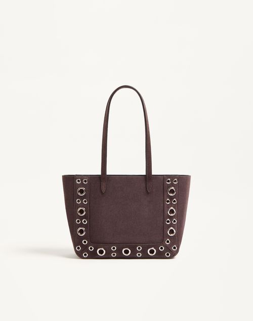 Valentino Garavani - Valentino Garavani Nellcôte Mini Embroidered Shopping Bag - Testa Di Moro - Woman - Totes