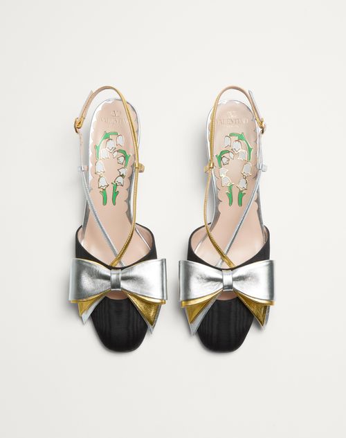 Valentino Garavani - Bowow Slingback Pumps In Moirè Fabric 45mm - Black/silver/antique Gold - Woman - Pumps