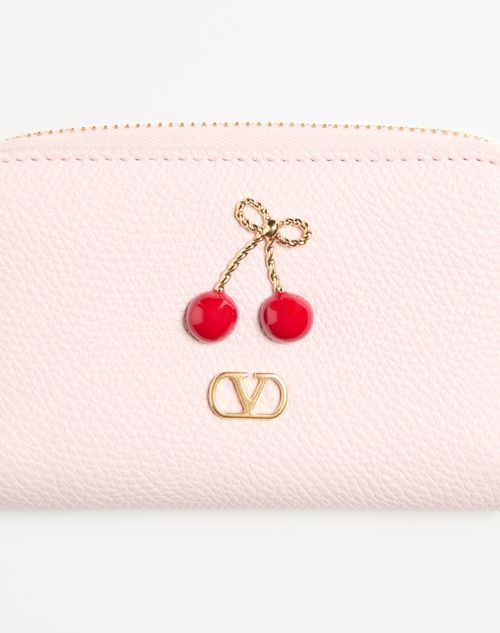 Valentino Garavani - Cherryfic Mini-portemonnaie Mit Reißverschluss Aus Genarbtem Kalbsleder - Rose Quartz - Frau - Portemonnaies Und Kleinlederwaren