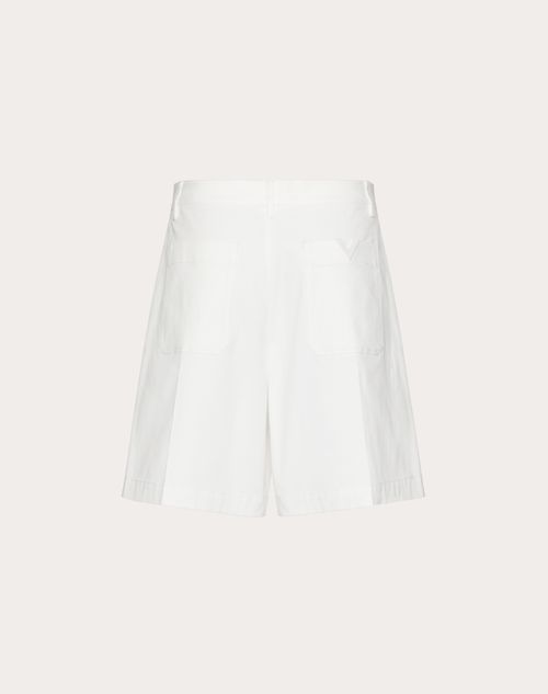 Valentino - Stretch Cotton Canvas Bermuda Shorts With Rubberized V Detail - Ivory - Man - Pants And Shorts