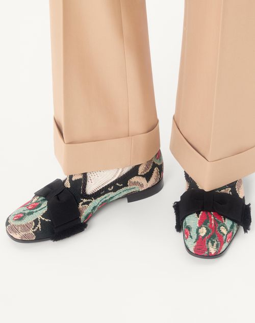 Valentino Garavani - Bowow Loafer In Jacquard Fabric - Multicolor/black - Man - Loafers And Driver