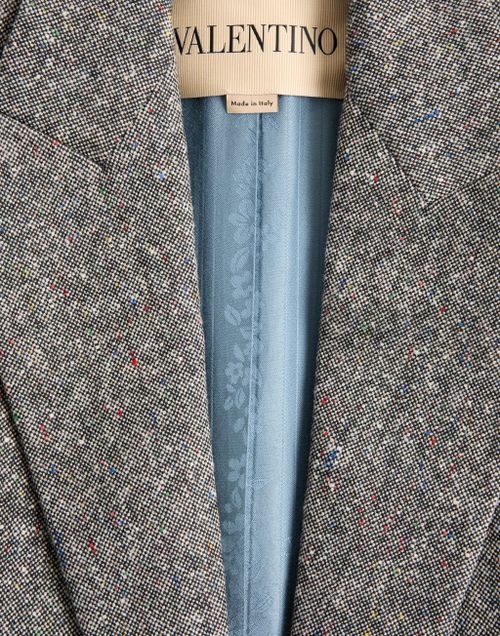 Valentino - Double-breasted Blazer In Natté Buttoned Weave - Ivory/black - Woman - Jackets And Blazers