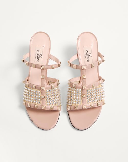 Valentino Garavani - Rockstud Calfskin Slide Sandal With Strass Embroidery 60mm - Crystal/rose Cannelle - Woman - Sandals