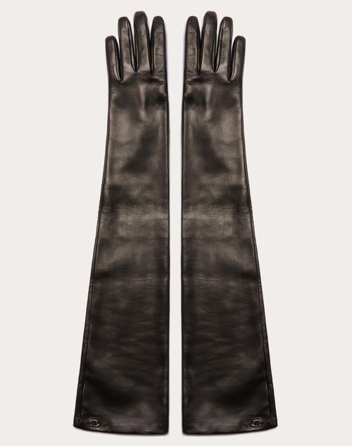 Shop Valentino Garavani Vlogo The Bold Edition Nappa Gloves Woman Black/ruthenium 6.5