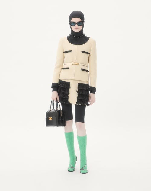 Valentino - Plain Wool Tweed Jacket - Almond/black - Woman - Jackets And Blazers