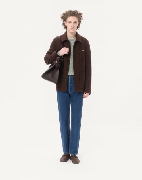 Valentino - Valentino Zopfstrickpullover Aus Wolle Mit Vlogo - Salbei - Mann - Strickwaren