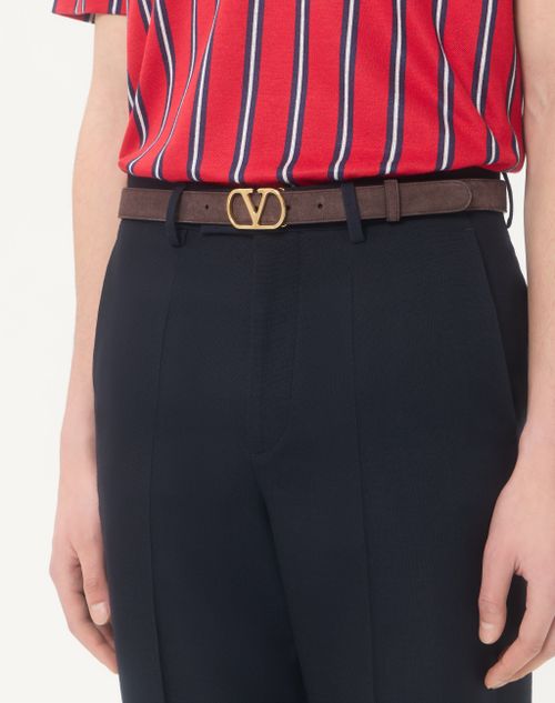 Valentino Garavani - Vlogo Signature Belt In Suede - Testa Di Moro - Man - Belts