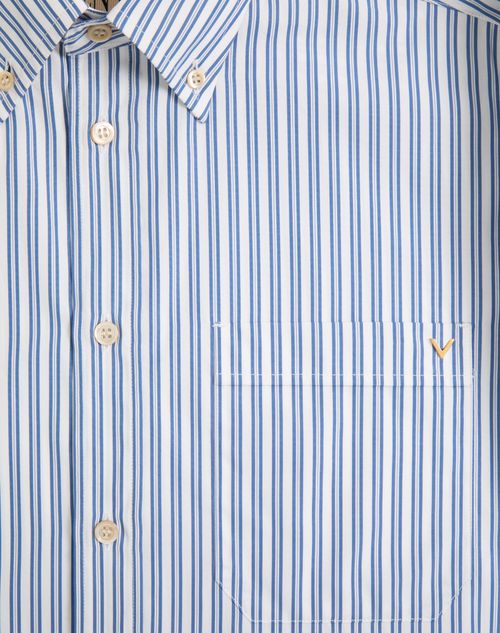 Valentino - Valentino Cotton Poplin Shirt With Vgold Stripes - Ivory/blue - Man - Shirts