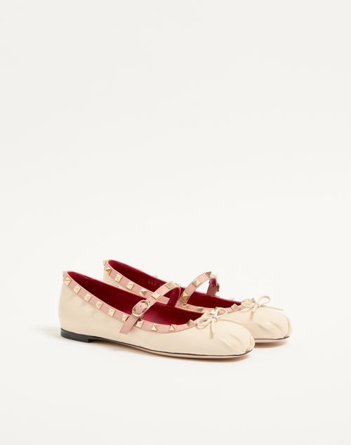 Valentino Garavani - Mary-jane Rockstud Ballerina In Nappa 05mm - Butter - Woman - Ballerinas